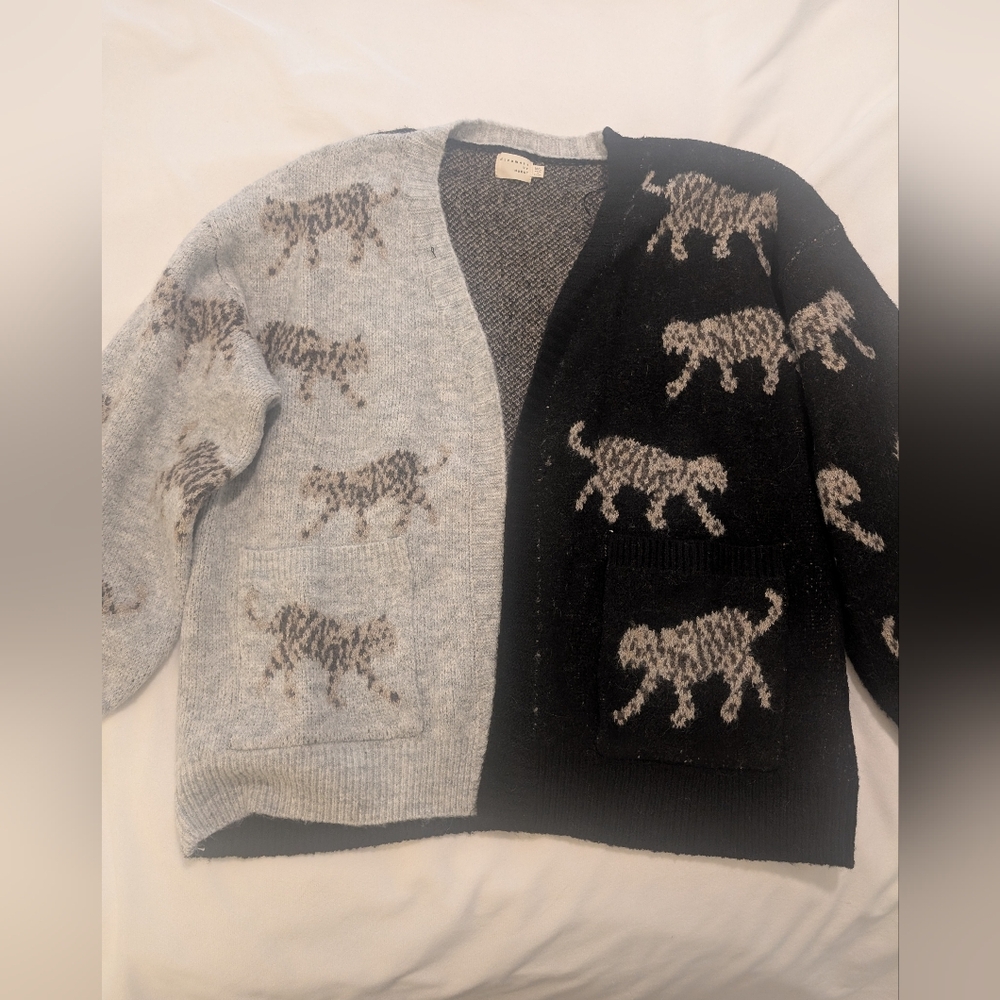 Chic Animal Print Cardigan - Black and Gray